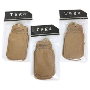 GIFT TAGS Ball Mason Jar Kraft Paper Jute Strings 24 Total Die Cut Labels NEW